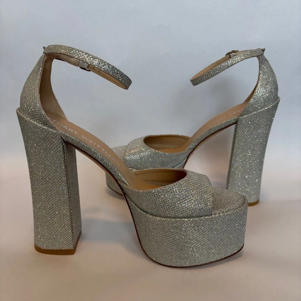 Stuart Weitzman Skyhigh 145 Metallic Platform Heels size 10.5‎